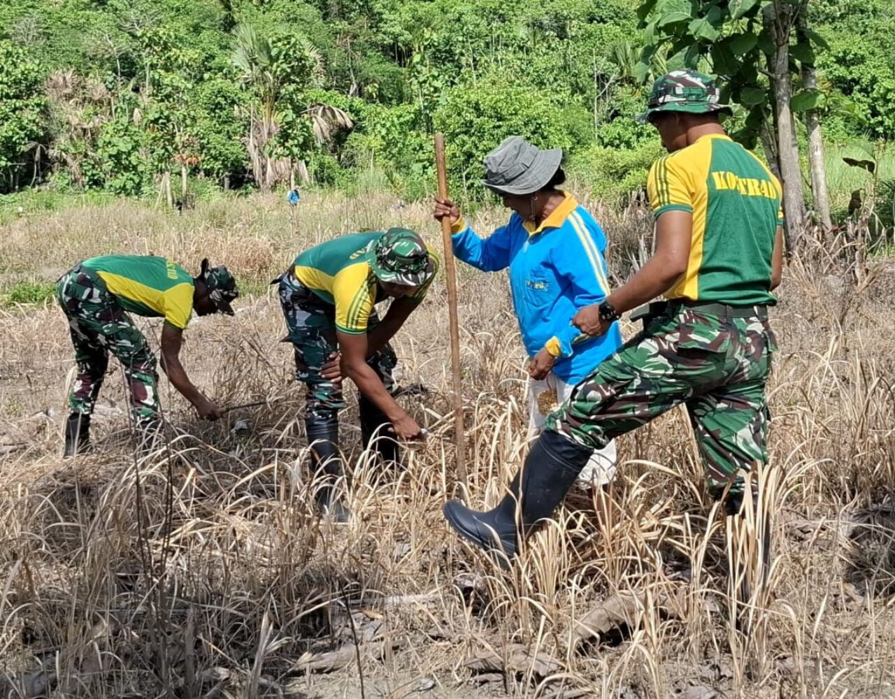 Gotong Royong Satgas Pos Motamasin dan Warga Perbatasan Tanam Komoditas Jagung